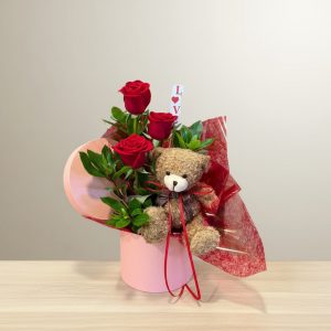 Cesta san valentín peluche y rosas